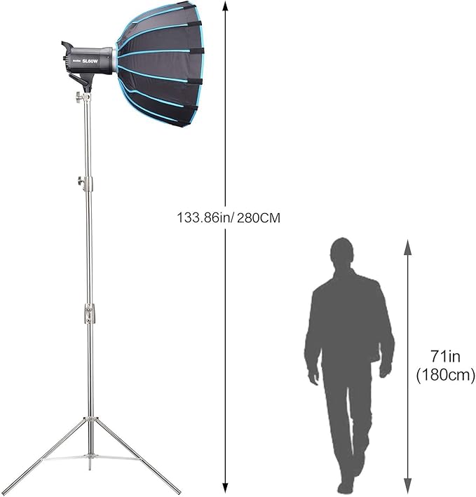 Godox SL-60W Kit with Softbox and 2.8M Stainless Steel Light Stand LED Video Light 5600K Studio Continuous Lamp Bowens Mount Wirelessly Adjust Photo Lights for YouTube, Wedding, Outdoor Shooting