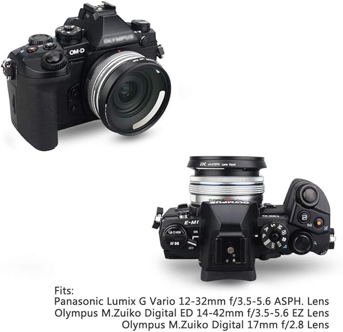 JJC 37mm Screw-in Lens Hood Shade for Olympus M.Zuiko Digital ED 14-42mm EZ and Panasonic Lumix G Vario 12-32mm ASPH on OM-D E-M10 III/II, DMC-GX85/GX850 - Black