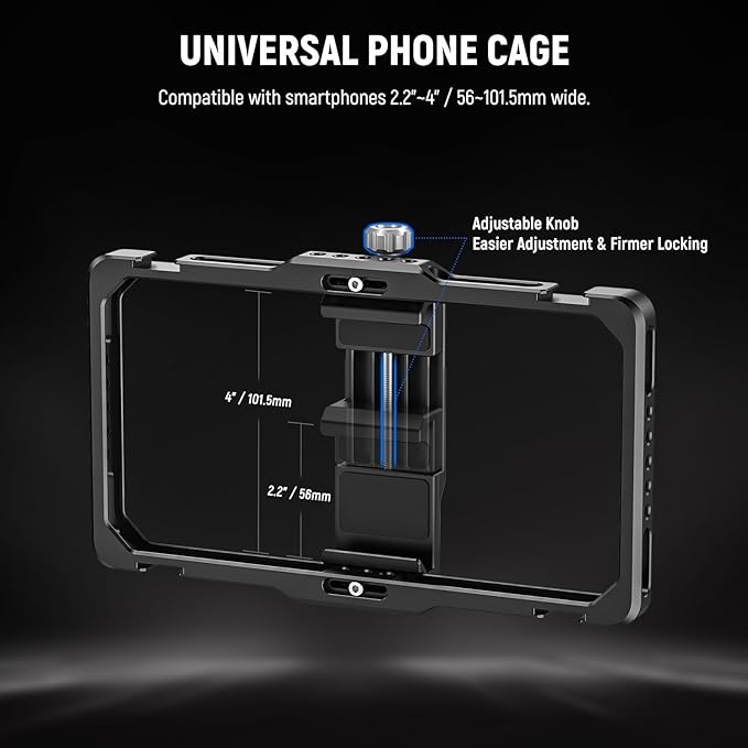 NEEWER Universal Phone Cage Video Rig with Bluetooth Shutter Side Handle Comfort Grips, Smartphone Stabilizer for Video Recording Compatible with iPhone 16 15 Pro Max 15 Pro Galaxy S24 Ultra, PA009E