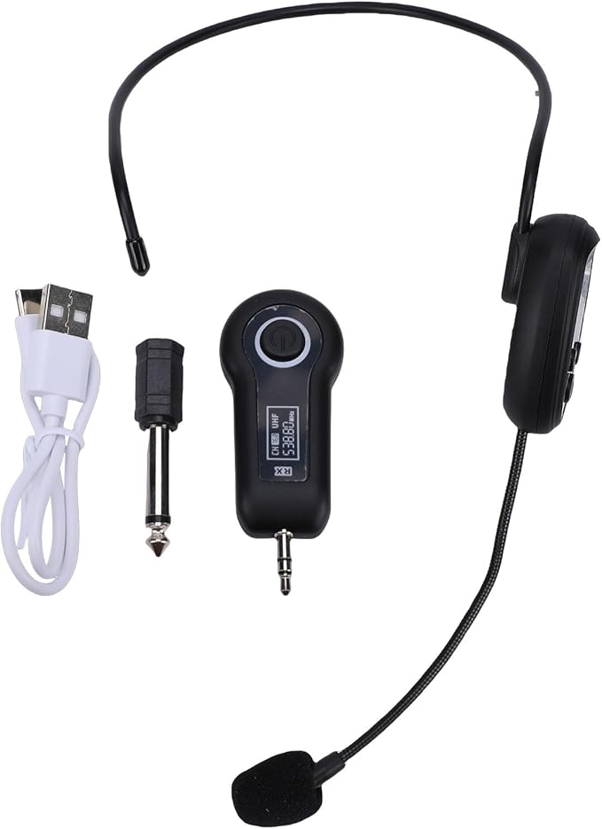 2.4G UHF Wireless Microphone System, Microphone Headset with 3.5mm 6.35mm Plug, Clear Sound Quality, Plug and Play, Wireless Mic for Speakers Fitness Instructor Tour Guides (1 for 1)