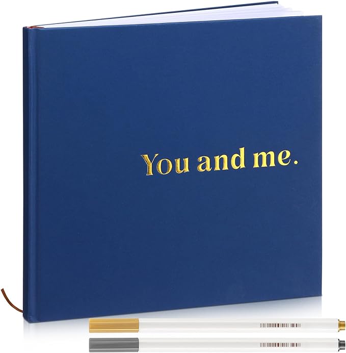 Colarr Hardcover Couples Scrapbook 144 Pages 8.7 x 8.7" Couples Photo Album Scrapbook Journal for 1 Year Wedding Memory Anniversary Photo Book Gift with 2 Markers