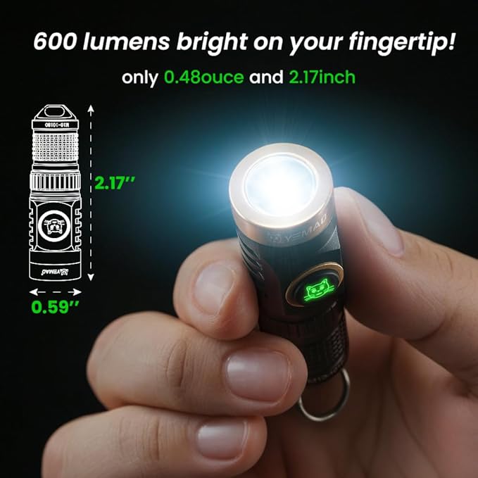 Yemao Rechargeable Keychain Flashlight with Chain,600 High Lumens EDC Pocket Flashlights, Mini Flashlight with 6 Modes for Home Daily Use,Outdoor Emergency (Mini)
