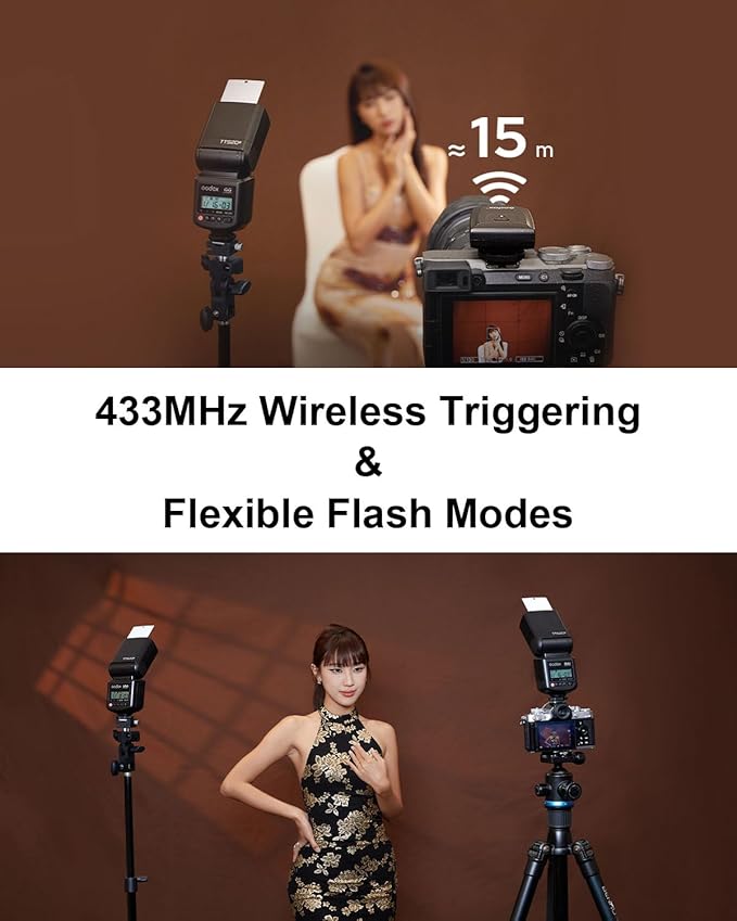 GODOX TT520 III TT520III Universal On-Camera Flash Speedlite with AT-16 433MHz Wireless Trigger Transmitter GN33 S1/S2 Modes for Canon Nikon Pentax Olympus Fujifilm Panasonic Cameras with Hot Shoe