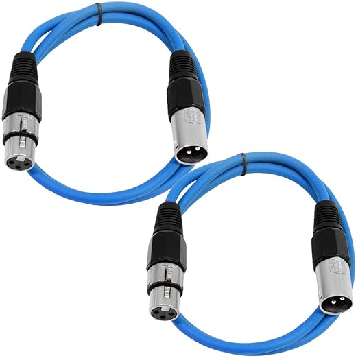 Seismic Audio - SAXLX-2-2 Pack of 2' XLR Male to XLR Female Patch Cables - Balanced - 2 Foot Patch Cord - Blue and Blue