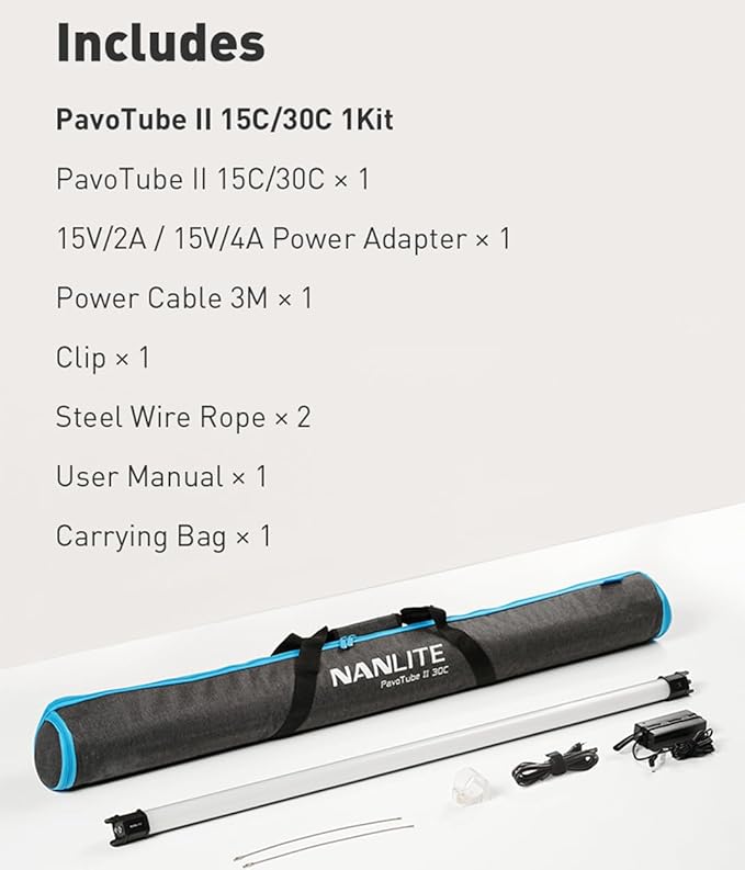 NANLITE PavoTube II 15C LED RGB Tube, 2.4G Bluetooth Smart Wireless Control, 2700K-7500K (G/M±150) Ultra-Wide Color Gamut, 30W Portable Handheld Photography Lighting Stick