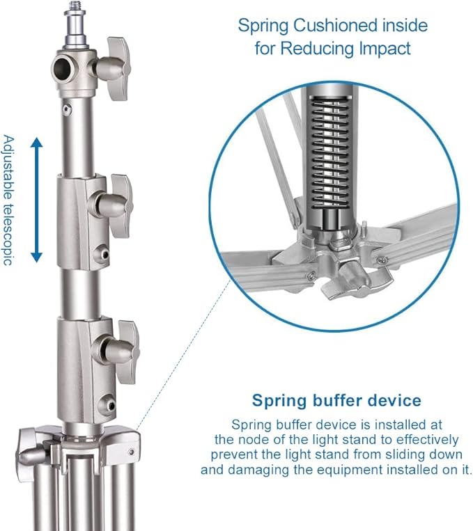 Heavy Duty Light Stand Tripod Stand for Photography, 9.19 Feet/2.8m Stainless Steel Light Tripods for Softbox, Speedlight, Strobe Light, Umbrella - Pack of 2