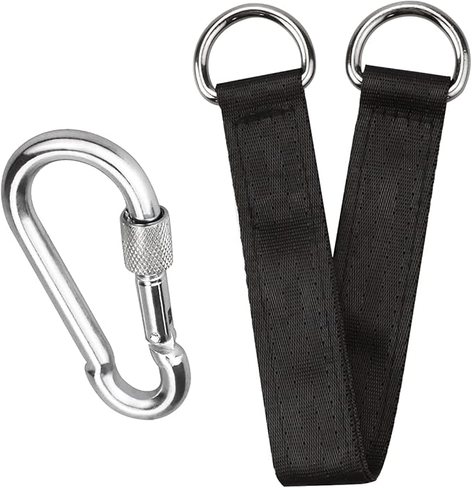 4 PCS Black Tree Swing Straps Hanging Kit with 4 Carabiners, 24cm / 9.4inches Length Tree Swing Hanging Kit Holds 220 lbs Perfect for Tree Swing Hammocks