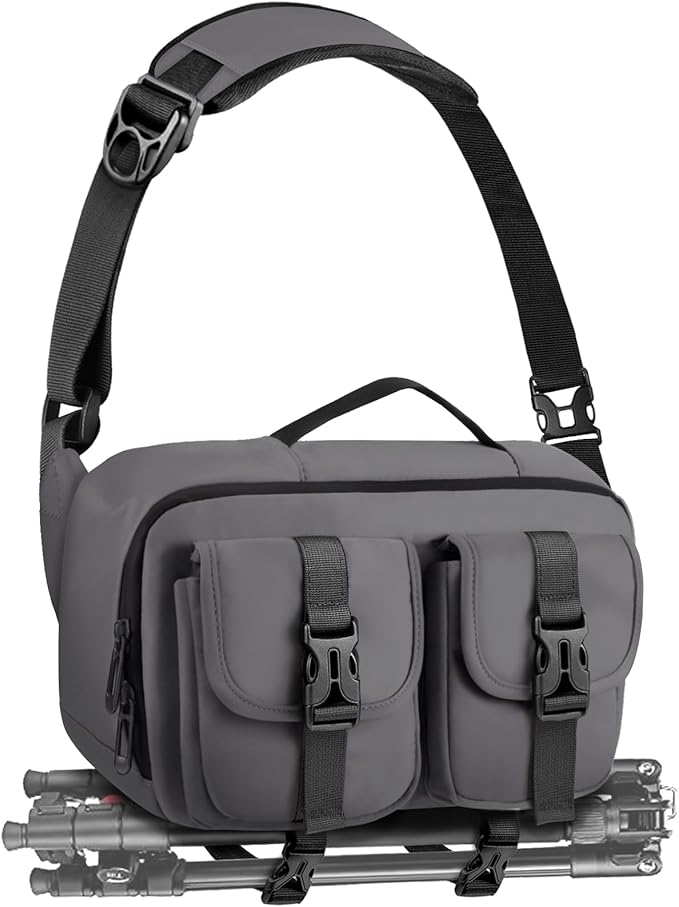 Camera Sling Bag,DSLR Camera Bag with Tripod Holder,Waterproof Camera Shoulder Crossbody Bag for Photographers (Grey)