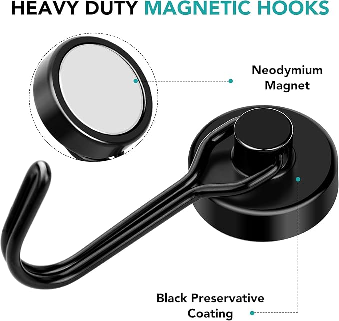 DIYMAG Black Magnetic Hooks, 40LBS Strong Magnetics Heavy Duty 2026 Cruise Cabin Ship Essentials Magnet Hook with Metal Hanger for Hanging Refrigerator Home Kitchen Office, 8Pack