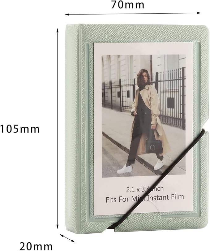 Mini Instant Film Polaroid Photo Album Book For 3 Inch Fujifilm Instax Mini 12 11 9 99 8 7+ 40 EVO Camera Film, HP Sprocket, K-pop Photocards (Mint Green, 2 Pack)