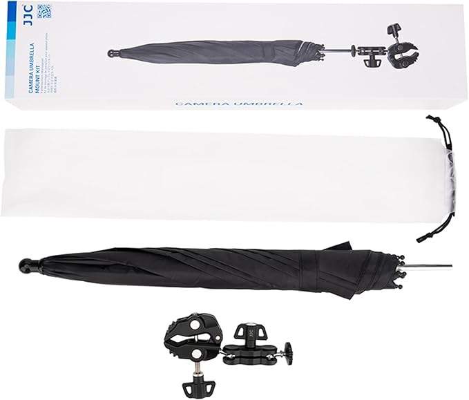 65CM/25.59" Camera Tripod Umbrella with Super Clamp, 360° Adjustable Camera Rain Cover Sun Shade Weather Guard Umbrella for Canon Nikon Sony Fujifilm Xbotgo Cameras Outdoor Photographing Filming