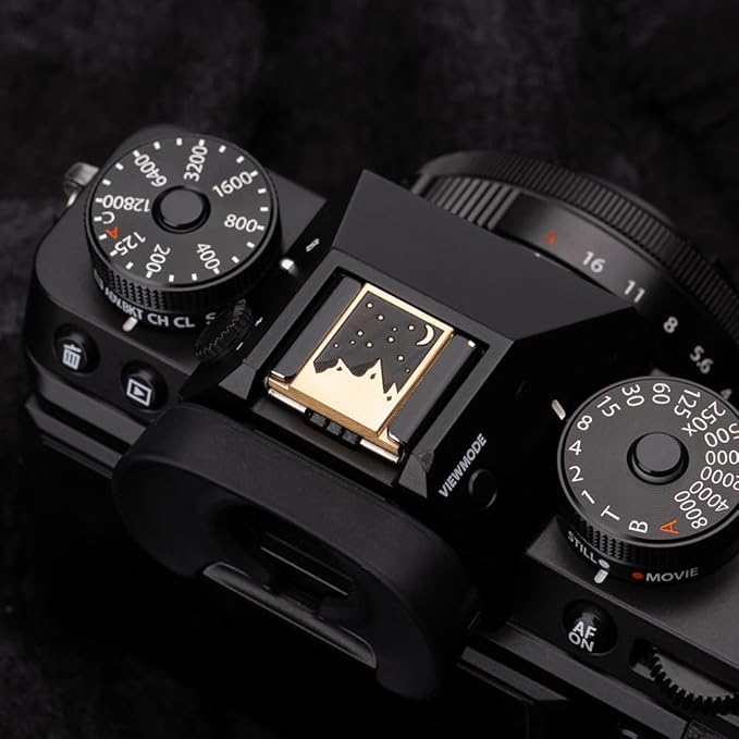 Camera Metal Hot Shoe Cover Protector for Fuji X100VI X100V X-M5 X-E5 X-T4 X-T3 XPRO3 XPRO2 X-Half for Nikon ZF Z5 Z6 Z6II (Starlit Sky Brass Cover)