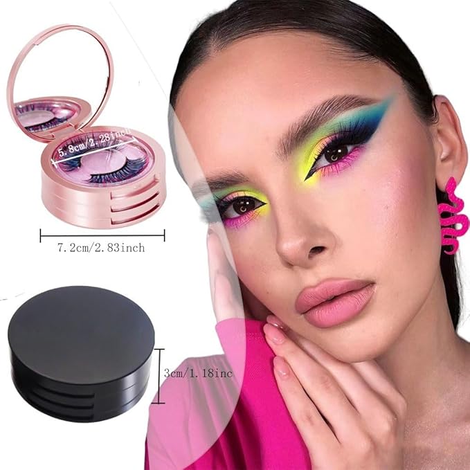 Eyelash Storage Box-2 Pack Eyelash Holder Case with Mirror 3Layers Circle Eyelash Box with Lash Holder Empty Makeup Case Travel for Women and Girls（Rose Gold)）