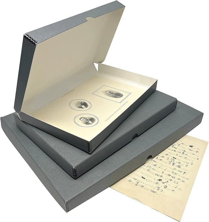 Lineco Folio Storage Box, Clamshell Design with Metal Edge. 18.5x24.5x1.75 Inches, Archival Boxboard, Preserve Photos, Cards, Magazines, Documents, Art, Ephemera, Family Records, Gray, Pack of 1