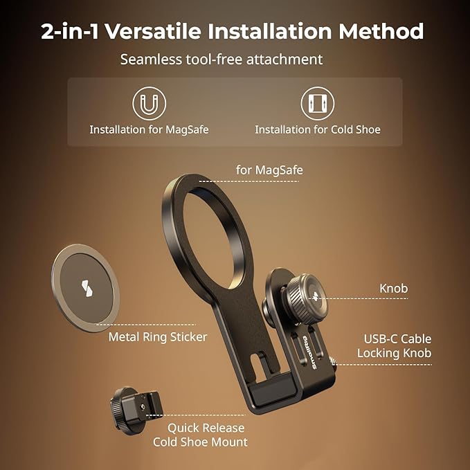 Bundle: SmallRig Side Handle Grip for Smartphone Cage Video Rig 3838+ SMALLRIG SSD Holder 2-in-1 SSD Mount Bracket for MagSafe with Cold Shoe Cable Clamp 4779