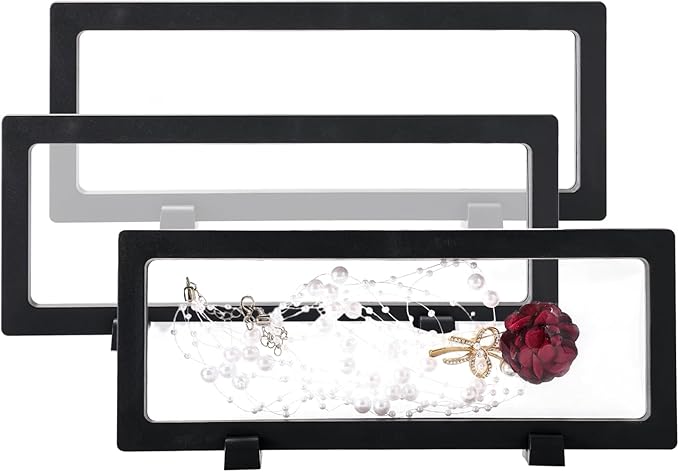 3PCS 3D Transparent Floating Frame with Stand, Challenge Coin Display Holder, Floating Display Case for Jewelry, Medals, Specimens, Small Items, Fossils Rocks,9.1 x 3.5 inch