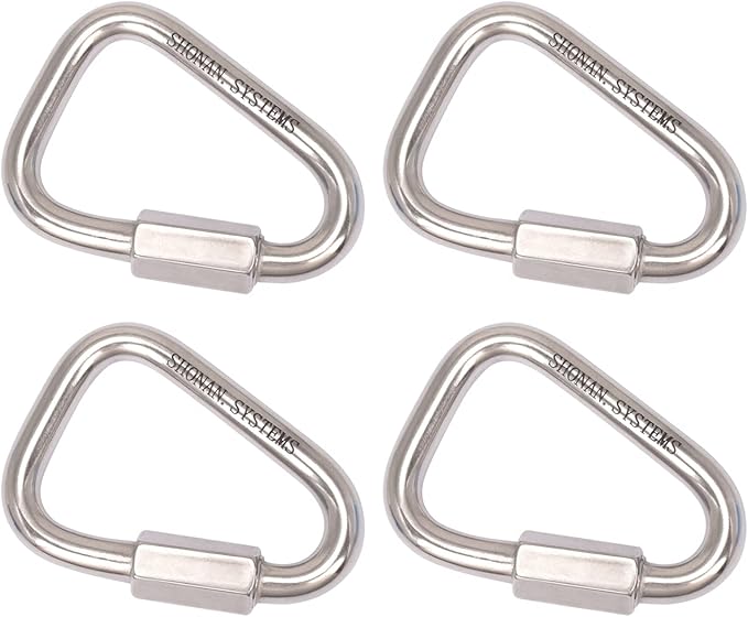 SHONAN Delta Quick Link 2.2 Inch Triangle Quick Links Stainless Steel Triangle Carabiners Marine Grade, 4 Pack, 880 Lbs Capacity