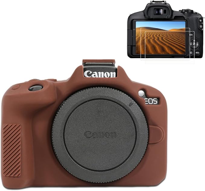 Pocoukate Case for Canon EOS R50 Camera, Soft Silicone Protective Cover Skin with EOS R50 Screen Protector Accessories for Canon EOS R50 Mirrorless Camera Silicone Case - Coffee