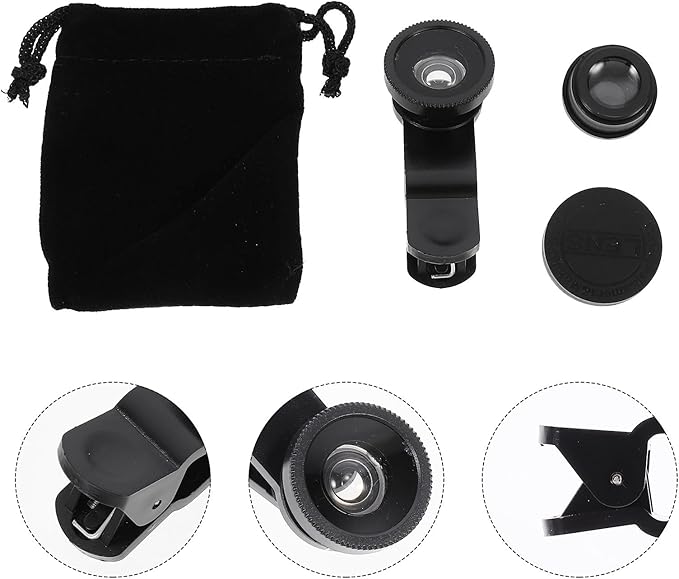 3-in-1 Smartphone Camera Lens Kit, Fisheye Wide Angle Macro Lens Attachment for Cell Phone Photography, Black, Compatible with Most Phones, for Travel and Landscape Shots, 2 Sets