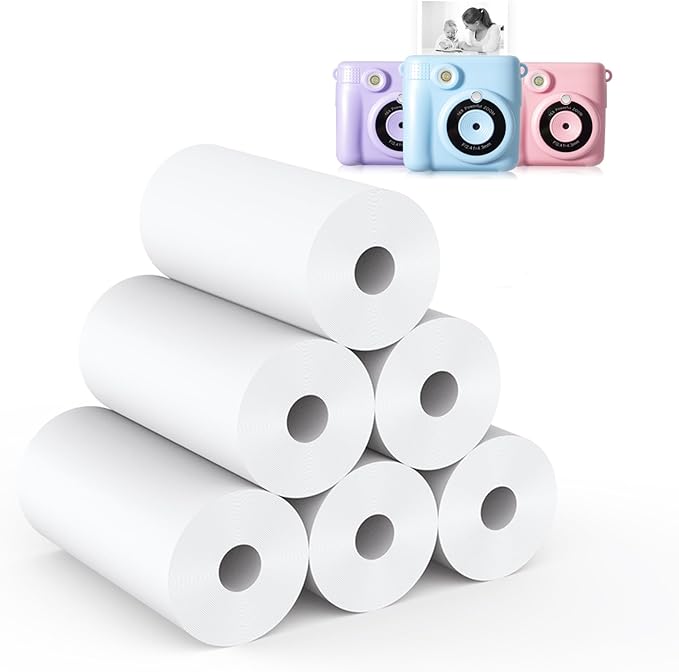 6 Rolls Instant Print Camera for Kids Refill Print Paper - Hikkon Thermal Print Paper Rolls Photo Print HD Printing for Most Kids Instant Camera - Paper Only