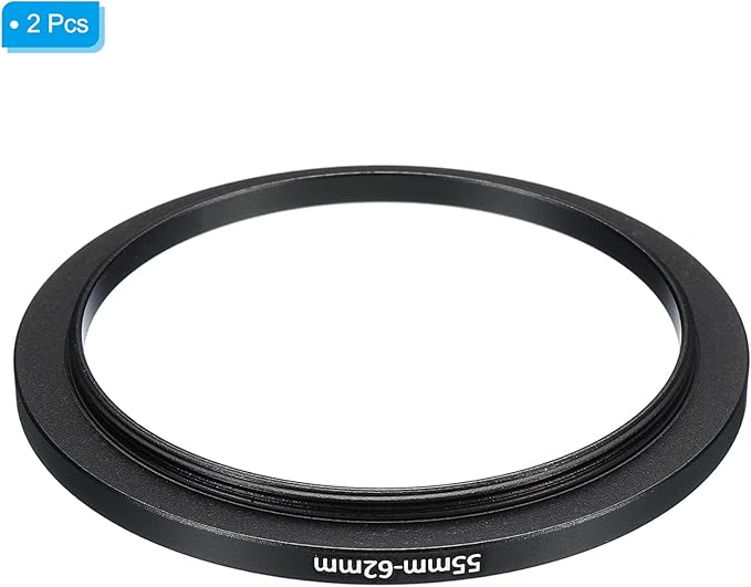 PATIKIL 55mm-62mm Metal Step Up Ring, 2 Pack Camera Lens Filter Adapter Ring Aluminum Filter Adapter Ring for Camera Lenses Hood, Black