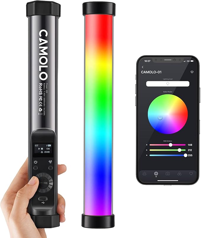 Portable RGB Handheld Light Wand LED Stick Tube Light Magnetic Photography Lighting with App Control Full Color Brightness Adjustable 10 Effects 2500k-8500K CRI 95+