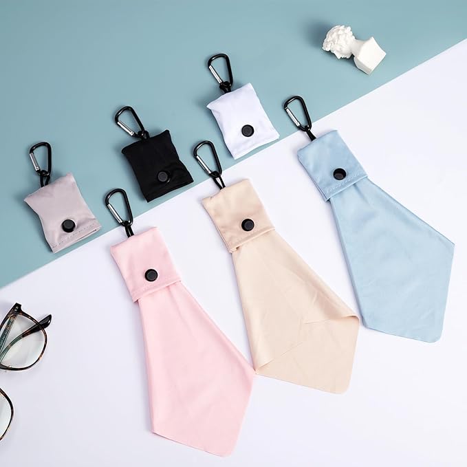Vemiss 6 Pack Microfiber Glasses Cleaning Cloth, Wipes Lens Eyeglasses & Screens - Reusable, Portable with Keychain & Pouch - Sunglasses, Jewelry, Phone Cleaner Cloth (All Color)