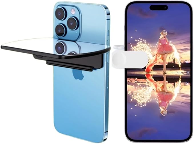 Smartphone Camera Mirror Reflection Clip Kit-Mirror Effect Lens HD Glass Phone Shooting Reflection Mirror for Outdoor Travel Photography,Black