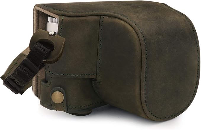 MegaGear MG1698 Ever Ready Genuine Leather Camera Case Compatible with Leica D-Lux 7 - Khaki Green