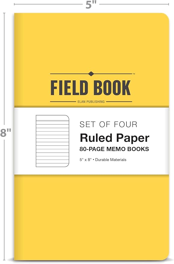 Elan Publishing Company Field Notebook/Journal - 5"x8" - Yellow Cover - Lined Memo Book - Pack of 4