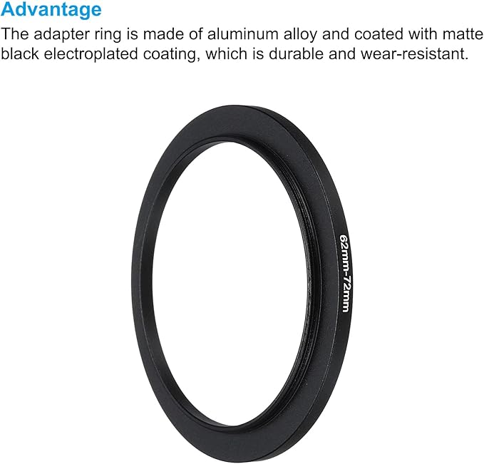 PATIKIL 62mm-72mm Metal Step Up Ring with Cleaning Cloth, 2 Pack Camera Lens Filter Adapter Ring Aluminum Filter Adapter Ring for Camera Lenses Hood, Black