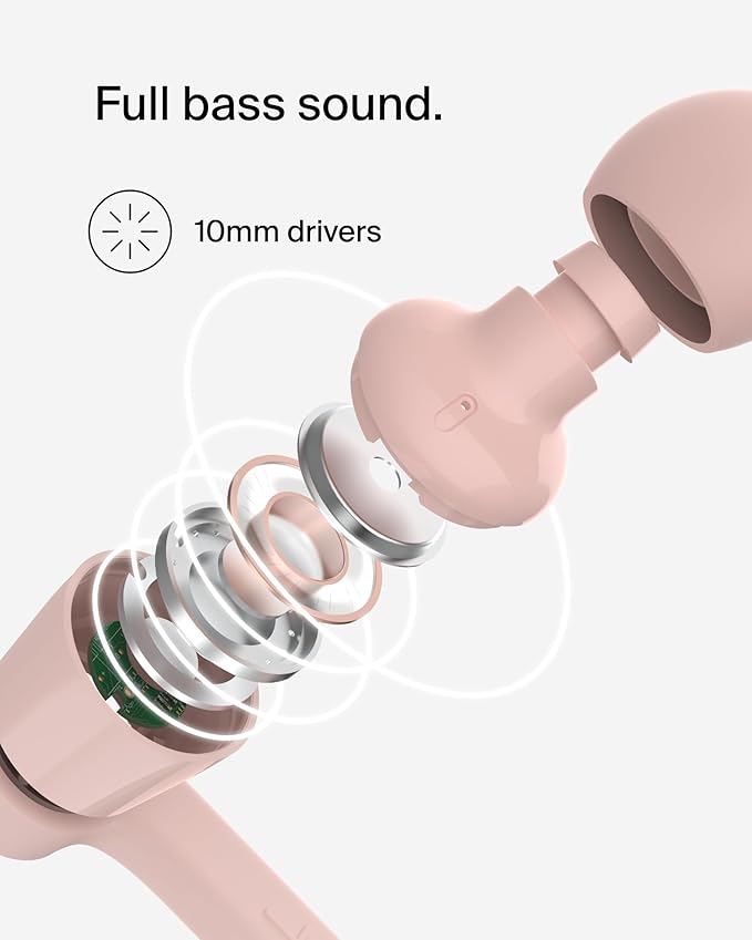 Belkin SoundForm Wired Earbuds with USB-C Connector, in-Ear Earphones w/Microphone - USB-C Headphones for iPhone 17, iPhone 16, iPad mini, Galaxy S25, Google Pixel 9, Android, and More - Pink