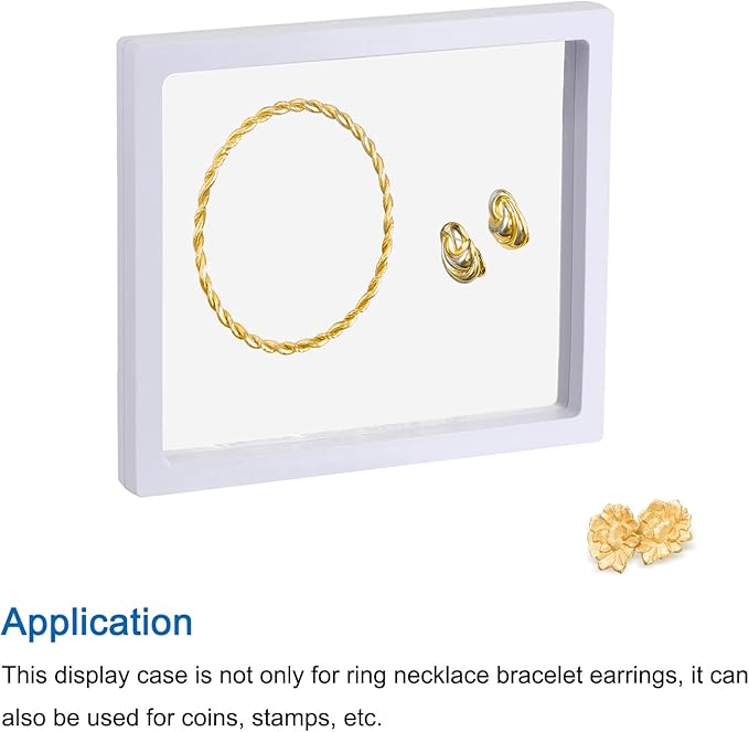 MECCANIXITY Floating Frame Display Holder Stand 3D Jewelry Display Box 7.09 x 7.09 x 0.79 inch White for Ring Necklace Bracelet Earring Pack of 2