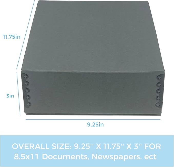 Lineco Museum Archival Storage Box, 9.25x11.75x3 in. Drop Front Design. Acid-Free with Metal Edge. Organize Photos, Pictures, Prints, Documents, Crafts, DIY. Gray, 2 Pack