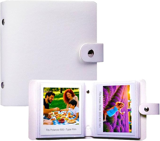 52 Pockets Mini Photo Album Fits Polaroid 600/i-Type/SX-70 Instant Film & Fujifilm Instax Wide 300/400 Instant Photos,PU Leather Cover 3.5x4.25 Inch Pictures Book (White)