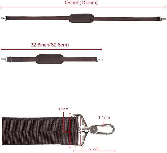 BOMKEE 59 Inch Universal Shoulder Strap Adjustable Bag Strap Replacement with Metal Swivel Hooks and Non-Slip Pad for Laptop Case Briefcase Messenger Bag Diaper Bag Camera Bag Travel Bag(Brown)