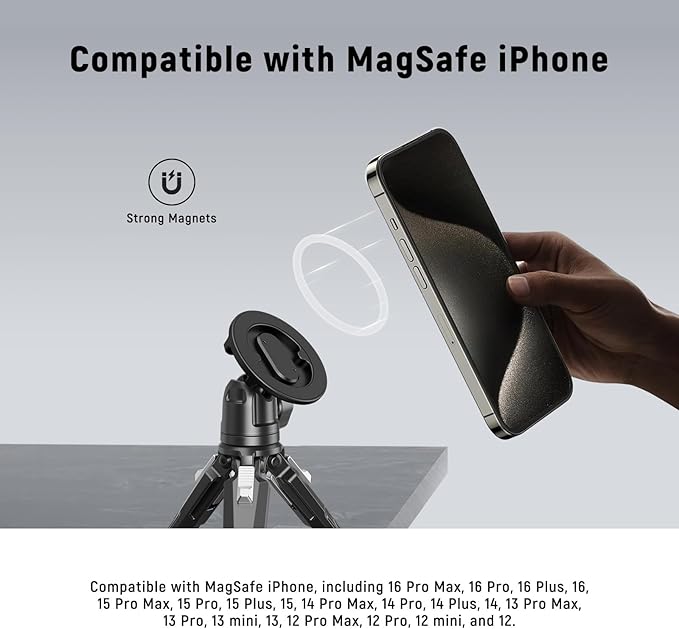 Neewer Magnetic Phone Tripod Mount with Action Camera Adapter, Cold Shoe with Anti Off Pin, 1/4" Thread Compatible with MagSafe iPhone 16 15 14 13 12 Series DJI Quick Release Adapter Mount, PA070