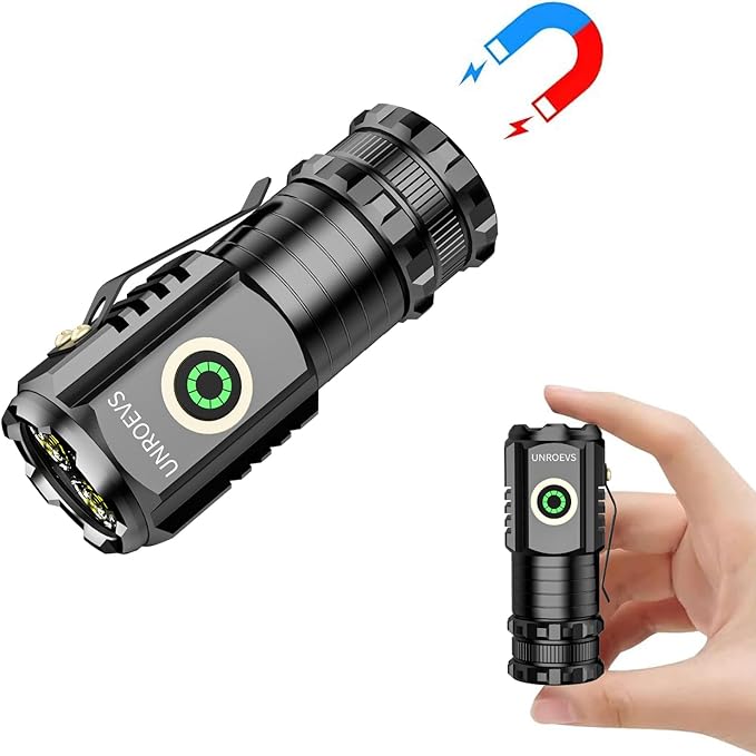 LED Mini Flashlight with Magnet,Super Bright Small Pocket Flashlight,5 Modes USB C Rechargeable, IPX6 Magnetic Flashlight for EDC Camping Outdoor.