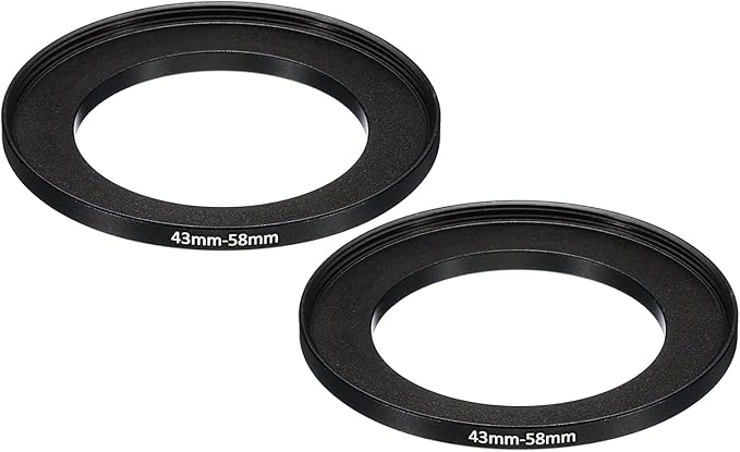 PATIKIL 43mm-58mm Metal Step Up Ring, 2 Pack Camera Lens Filter Adapter Ring Aluminum Filter Adapter Ring for Camera Lenses Hood, Black