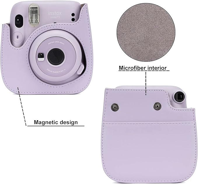 Frankmate Instant Camera Case Compatible with Fujifilm Instax Mini 11/9/8/8+ PU Leather Bag with Pocket and Adjustable Shoulder Strap Mini Photo Album (Purple)
