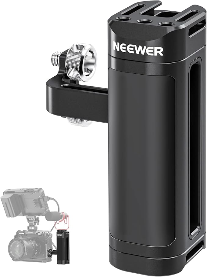 NEEWER Side Handle Grip Compatible with SmallRig NEEWER Camera Cage, Lightweight Camera Handle Rig with Dual 1/4" Screws (18mm-20mm Spacing), 1/4" Threads, Cold Shoe, Up and Down Adjustable, CA022H