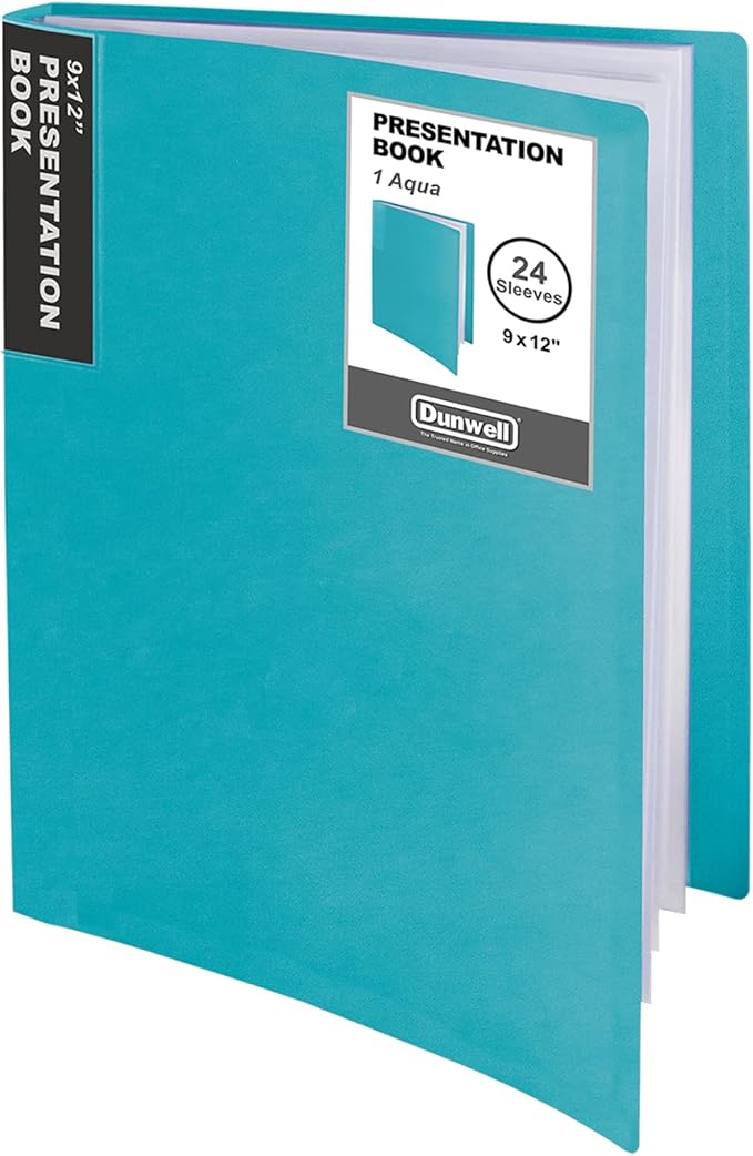 Dunwell 9x12 Presentation Binder with Clear Plastic Sleeves (Aqua), Folder for Artwork, 24 Pockets Display 48 Pages of 9 x 12 or A4 Size Documents, Kids Art, Keepsakes, Acid-Free Poly Portfolio Binder