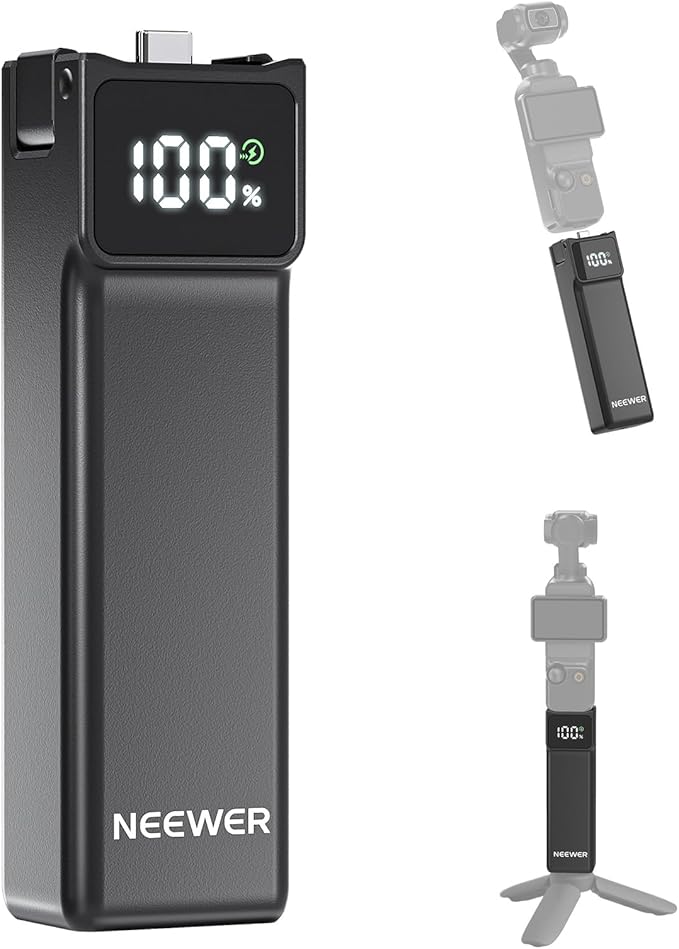 NEEWER Battery Handle Compatible with DJI Osmo Pocket 3 & Creator Combo Tripod Accessories, 5000mAh Type C 22.5W Max Portable Charging Power Pack, 1/4" Thread for Selfie Stick Video Recording, PH01