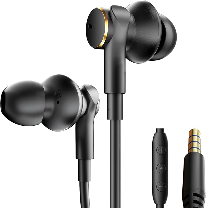 Premium Wired Ear bud with ENC Noise Reduction-Rich Deep Bass Dual-Driver In-Ear Eerphones,Call Noise Cancellation Earbuds USB C,Noise-Isolating Headphone Wired Volume Control (3.5MM & USB C Plug)