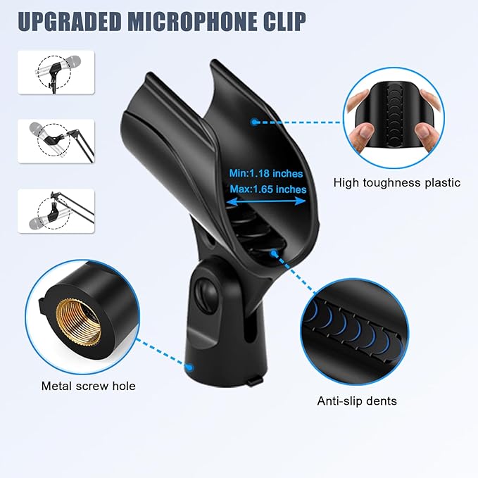 Desk Mic Stand, JCWINY Portable Foldable Microphone Tripod with Mic Clip Holder Adjustable Table Microphone Stand for Blue Yeti Snowball Spark and Other Dynamic Microphones