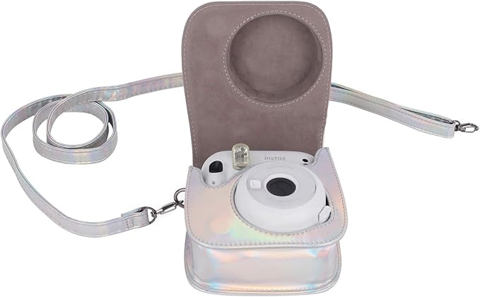 Phetium Instant mini 12 Camera Protective Case Compatible with Instax Mini 12 11,PU Leather Bag with Pocket and Adjustable Shoulder Strap (Magic Silver)