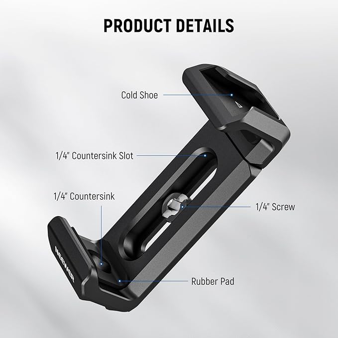 Neewer T5 T7 T9 SSD Holder Mount Bracket for iPhone 16 15 Pro Max Phone Cage PA023 PA024, 2.2"-3"/55-75mm SSD Clamp Compatible with Samsung with 1/4" Screw Anti Twist Bevel Edge, Cold Shoe, UA051
