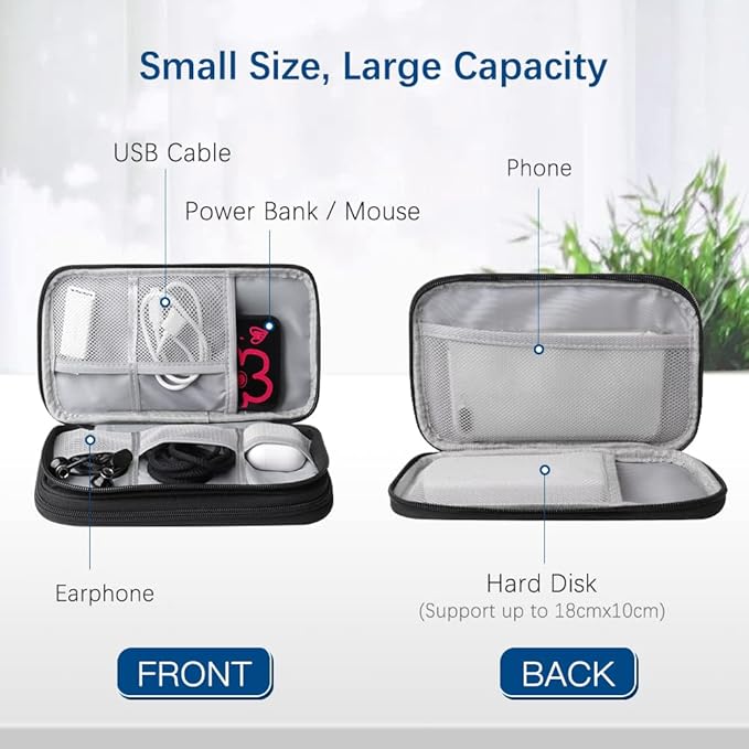 HCFGS Travel Cable Organizer,Electronics Organizer Case Portable Travel Pouch Waterproof Double Layers All-in-One Storage Bag for Cable,Cord,Charger,Phone-Black