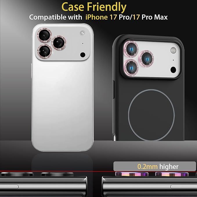Camera Lens Protector for iPhone 17 Pro/17 Pro Max, Aluminum Alloy Tempered Glass Lens Protector with Installation Frame Fits for iPhone 17 Pro/17 Pro Max (Diamond Pink)