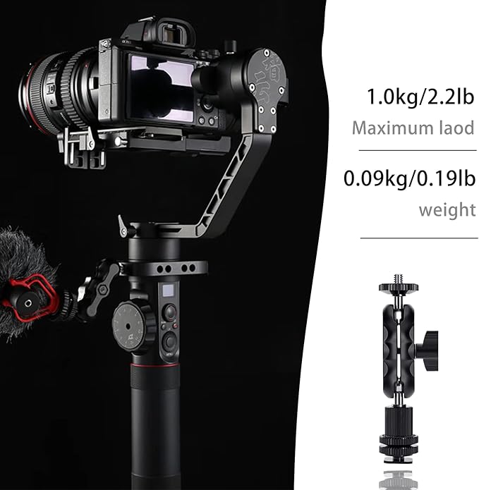 Magic Arm Cool Ballhead Double Ball Head Adapter with 1/4’’ Screw and Cold Shoe Mount - 2 Pack for Cameras, Camcorders, Monitor, Flash, LED Light, Microphone, and More
